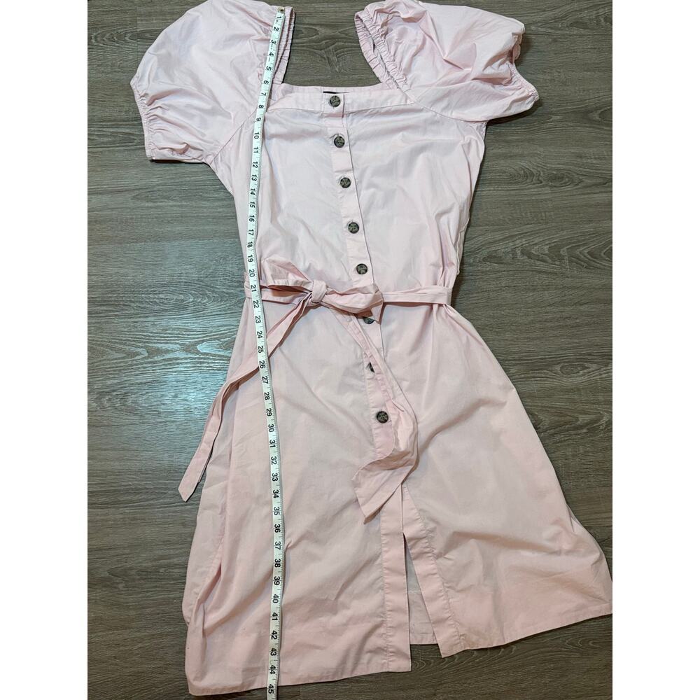 J.Crew Pink Cotton Midi Dress L Puff Sleeve Square Neck Button Front Cottagecore - Picture 11 of 16